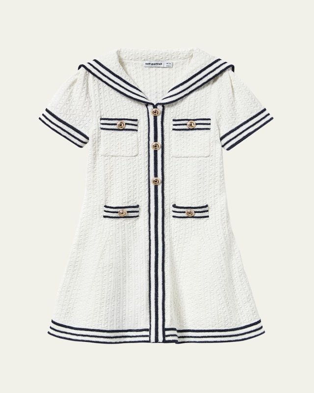 Girl's Sailor Textured Knit Dress, Size 4-12